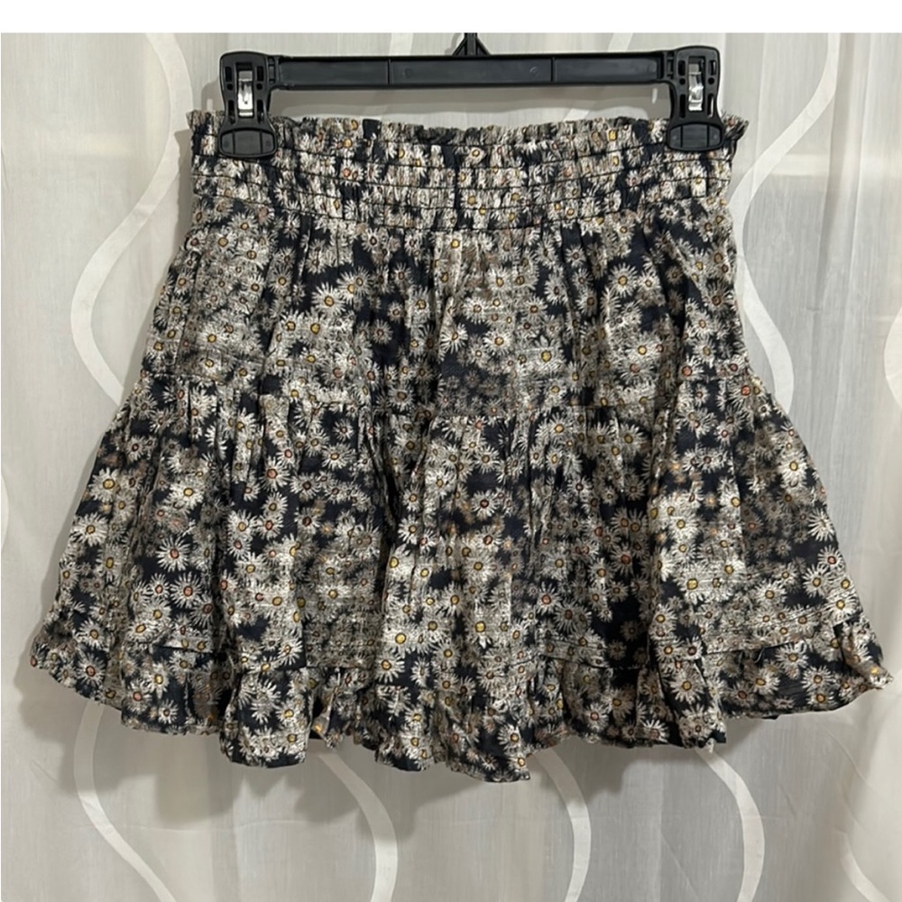 TRUE CRAFT Blue & White Floral Print, Ruffled, Tiered, Mini Skirt